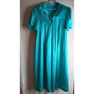 Vintage Vanity Fair Green Nylon Lingerie Robe Size M Floral Collar